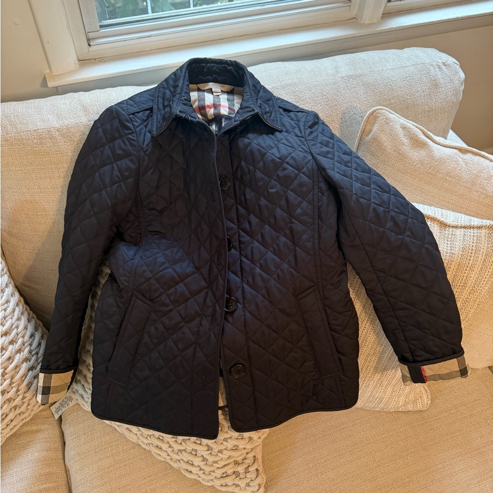 Burberry Brit Black Quilted Jacket with Plaid Interior